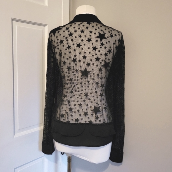 Revolve Diabless holiday shirt blouse black size small mesh top velvet stars - Picture 2 of 7